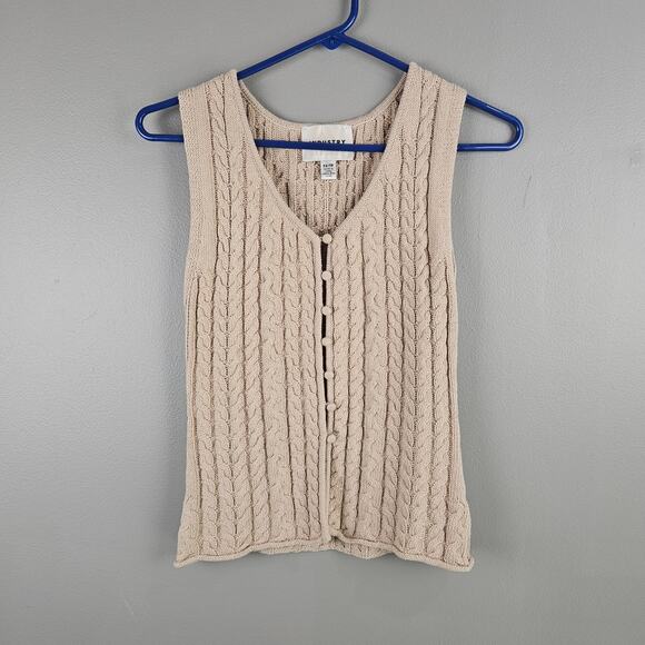 Industry Republic Clothing Beige Neutral Basic Knit Cotton Button Up Vest Top XS - Picture 1 of 5